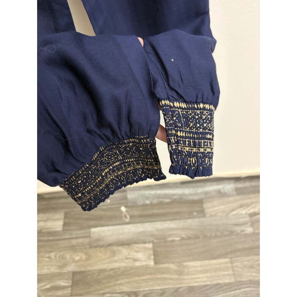 Lapogee Worldover Women Harem Pants M Blue Gold Boho Dashiki Yoga Smocked Waist - Picture 6 of 15